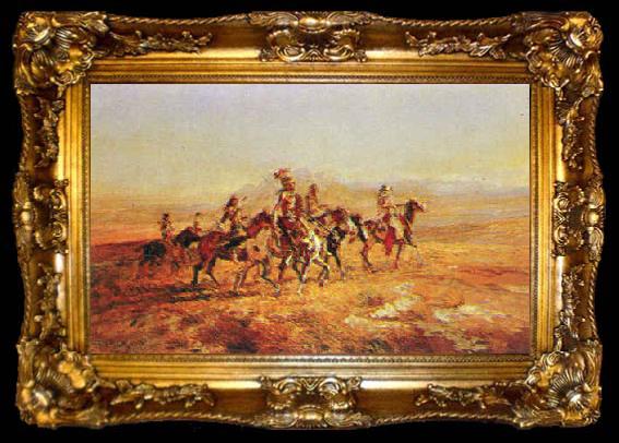 framed  Charles M Russell Sun River War Party, ta009-2
